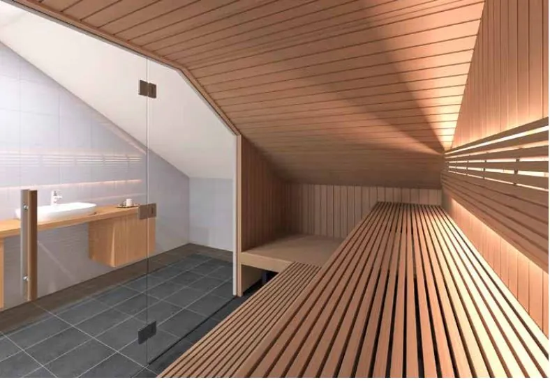 Sauna onder een schuin dak in een bestaande ruimte